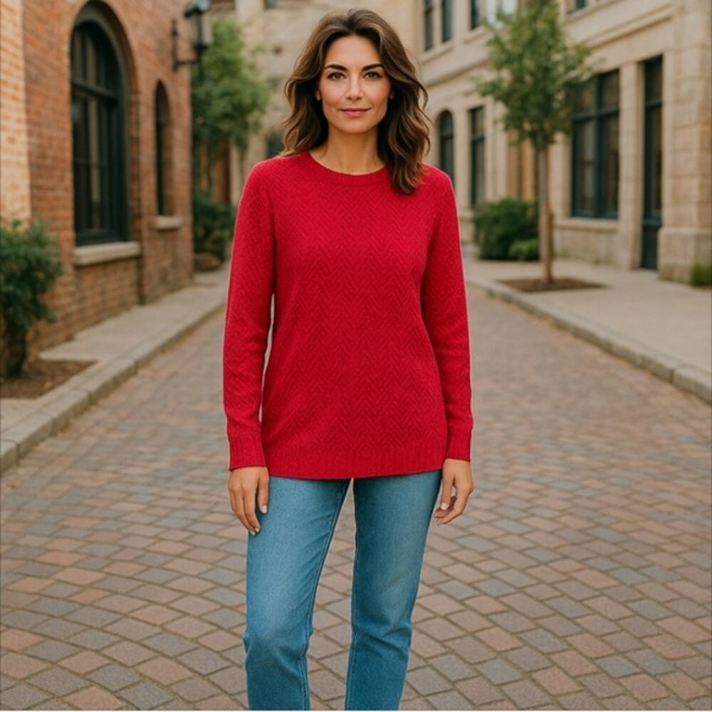 Sonoma Pink Herringbone Pattern Ribbed Crewneck Sweater Size M